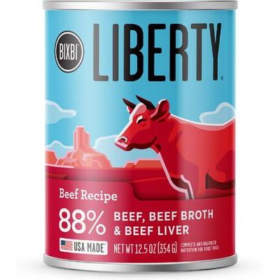 Alimento enlatado para perros Liberty con receta de carne de res, lata de 12.5 oz, caja de 12