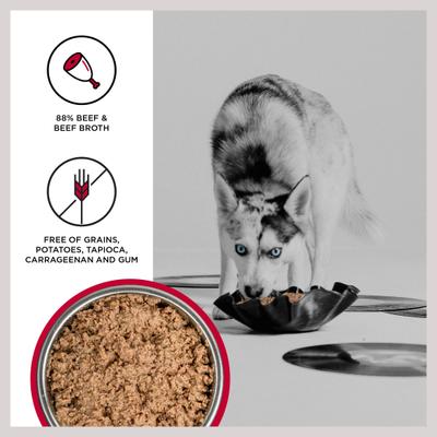 Alimento enlatado para perros Liberty con receta de carne de res, lata de 12.5 oz, caja de 12