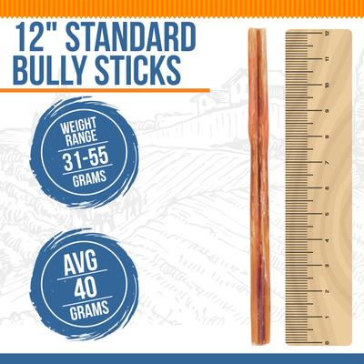 Golosinas para perros Bully Sticks estándar de 12 pulgadas, paquete de 6