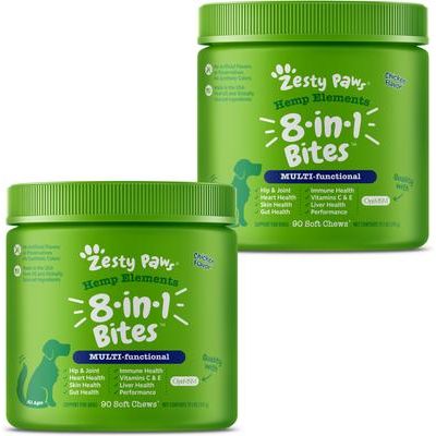 Hemp Elements 8 en 1 Bites - Masticables blandos con sabor a pollo, multivitamínicos para perros, 180 unidades