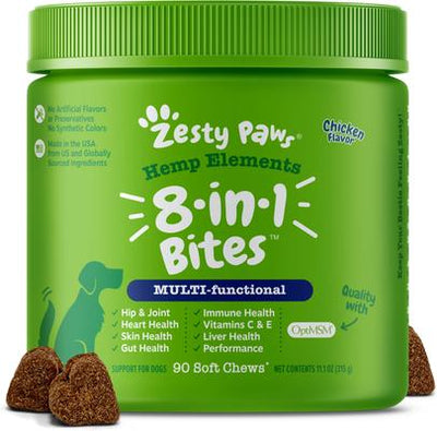 Hemp Elements 8-in-1 Bites Chicken Flavored Soft Chews Multivitamin for Dogs, 180 count