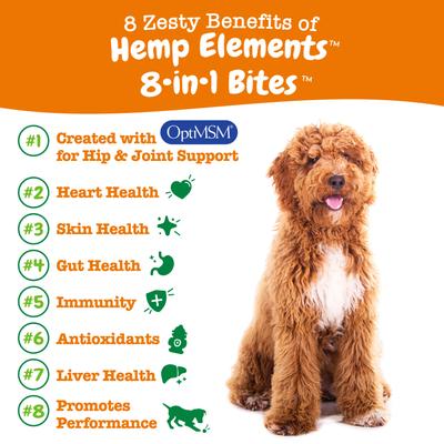 Hemp Elements 8-in-1 Bites Chicken Flavored Soft Chews Multivitamin for Dogs, 180 count