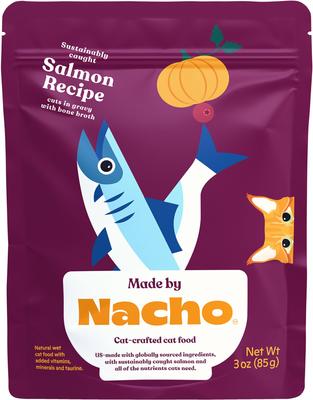 Made by Nacho Sustainably Caught Salmon Recipe Cuts in Gravy with Bone Broth Wet Cat Food, 3-oz pouch, case of 12