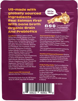Made by Nacho Sustainably Caught Salmon Recipe Cuts in Gravy with Bone Broth Wet Cat Food, 3-oz pouch, case of 12