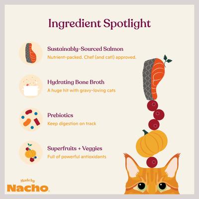 Made by Nacho Sustainably Caught Salmon Recipe Cuts in Gravy with Bone Broth Wet Cat Food, 3-oz pouch, case of 12