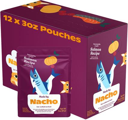 Made by Nacho Sustainably Caught Salmon Recipe Cuts in Gravy with Bone Broth Wet Cat Food, 3-oz pouch, case of 12