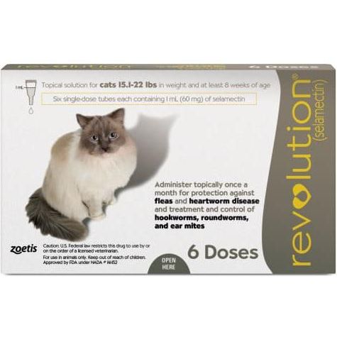 Solución tópica para gatos, 15.1-22 lbs, (caja gris topo), 6 dosis (suministro para 6 meses)