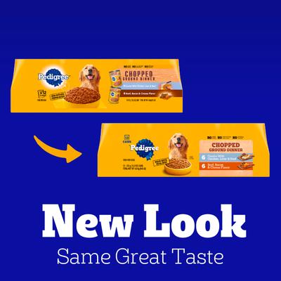 Bundle: Pedigree Chopped Ground Dinner Combo with Chicken, Liver & Beef & Beef, Bacon & Cheese Flavor Variety Pack + Beef, Bacon & Cheese Flavor Canned Wet Dog Food