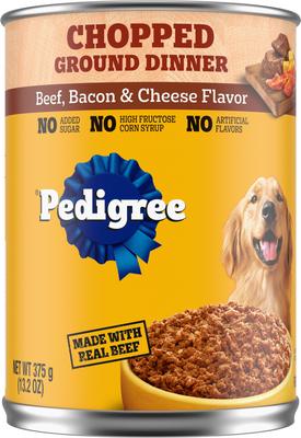 Bundle: Pedigree Chopped Ground Dinner Combo with Chicken, Liver & Beef & Beef, Bacon & Cheese Flavor Variety Pack + Beef, Bacon & Cheese Flavor Canned Wet Dog Food