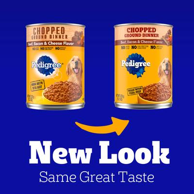 Bundle: Pedigree Chopped Ground Dinner Combo with Chicken, Liver & Beef & Beef, Bacon & Cheese Flavor Variety Pack + Beef, Bacon & Cheese Flavor Canned Wet Dog Food