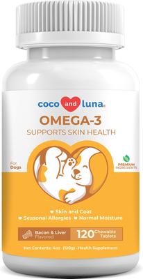Coco and Luna Omega 3-6-9 Skin & Coat Bacon & Liver Flavor Dog Supplement, 120 count