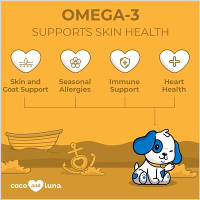 Coco and Luna Omega 3-6-9 Skin & Coat Bacon & Liver Flavor Dog Supplement, 120 count