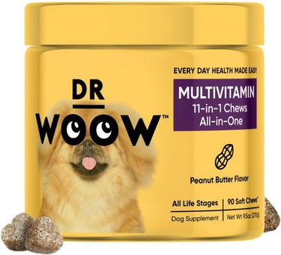 Multivitamínicos blandos 11 en 1 para perros con sabor a mantequilla de cacahuete, 90 unidades