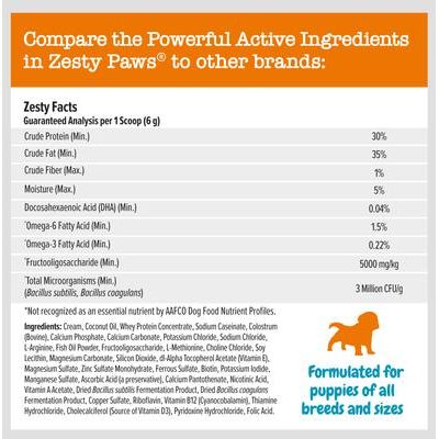 Zesty Paws, Puppy Milk Replacer + Colostrum, DHA + Prebióticos + Probióticos, Cachorros y Perros Senior, 340 g