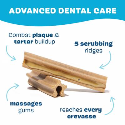 Kit dental brillante: premios dentales para perros con sabor a pollo mediano. Gel dental para perros con sabor a pollo y tomillo, 30 unidades, 2.5 oz.