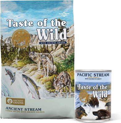 Bundle: Taste of the Wild Ancient Stream with Ancient Grains Dry Food + Pacific Stream Grain-Free Canned Dog Food