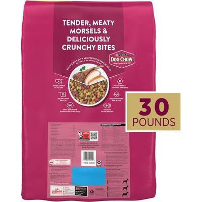 Alimento seco para perros Purina Dog Chow Tender & Crunchy Adult con sabor a cordero y pavo real, bolsa de 30 lb