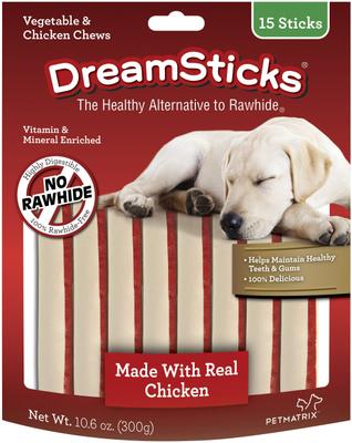 Paquete variado - Golosinas masticables de pollo DreamBone DreamSticks para perros, sabores carne, tocino y queso