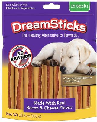 Bundle: Variety Pack - DreamBone DreamSticks Chicken Chews Dog Treats, Beef & Bacon & Cheese Flavors