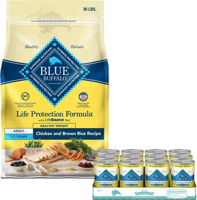 Bundle: Blue Buffalo Life Protection Formula Healthy Weight Chicken & Brown Rice Dry Food + Homestyle Recipe Healthy Weight Chicken Dinner Garden Vegetables & Brown Rice Canned Dog Food