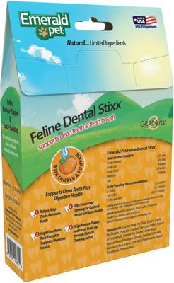 Golosinas dentales para gatos Feline Dental Stixx con pollo y calabaza, sin cereales, bolsa de 3.6 oz