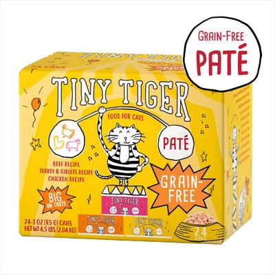 Paquete variado de recetas de paté de res y aves sin cereales, alimento enlatado para gatos, lata de 3 oz, caja de 24