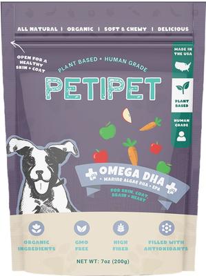 Omega DHA Bites with Marine Algae DHA + EPA Apple & Carrot Flavored Soft Chew Brain & Heart Health Supplement for Dogs, 7-oz bag