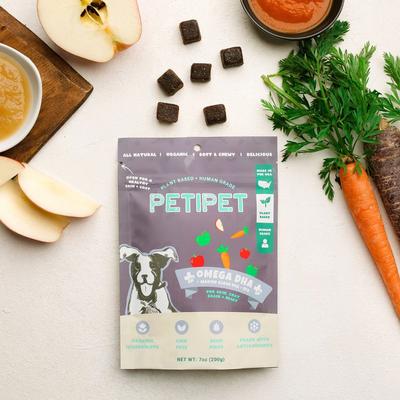 Omega DHA Bites with Marine Algae DHA + EPA Apple & Carrot Flavored Soft Chew Brain & Heart Health Supplement for Dogs, 7-oz bag