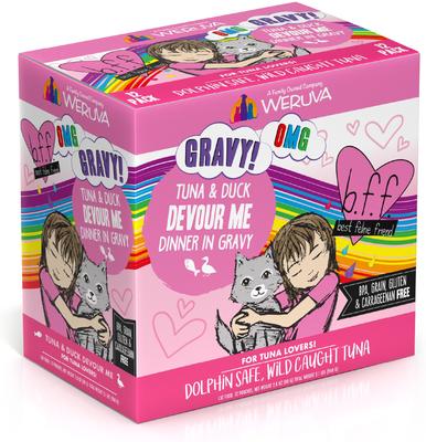 Bundle: BFF Tuna & Salmon Sweet Cheeks Dinner in Gravy + Tuna & Duck Devour Me Dinner in Gravy Wet Cat Food Pouches