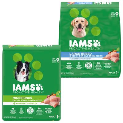 Paquete: Iams MiniChunks Small Kibble + Alimento seco para perros de razas grandes con pollo real