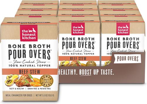 Bundle: The Honest Kitchen Bone Broth POUR OVERS Turkey & Salmon Stew + Beef Stew Wet Dog Food Topper