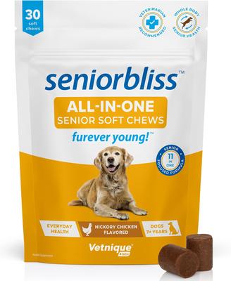 Seniorbliss Multivitamin All-In-One Omegas & Glucosamine Hickory Chicken Soft Chew Supplement for Senior Dogs, 60 count