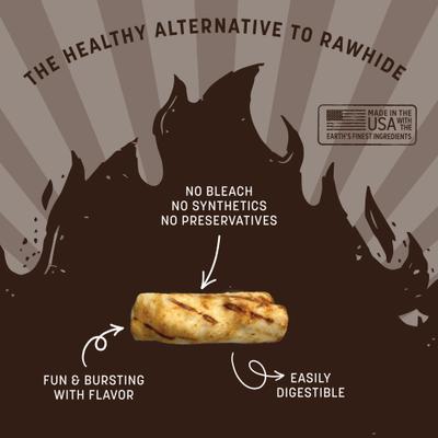 No-Hide Small Roll Long Lasting Natural Rawhide Alternative Barbeque Bacon Cheeseburger Recipe Dog Chew Treat