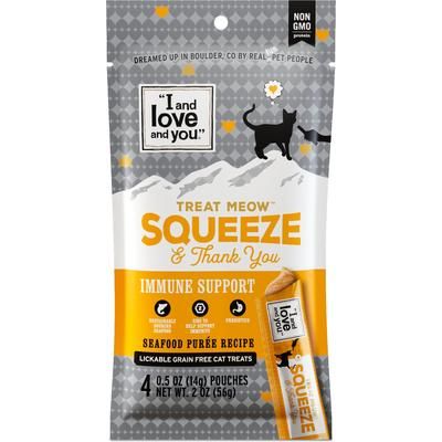 Treat Meow Immune Support Seafood Puree - Golosinas para lamer para gatos, bolsa de 0.5 oz, caja de 96