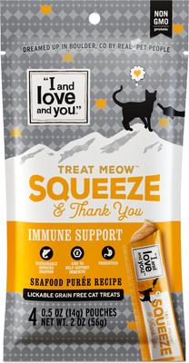 Treat Meow Immune Support Seafood Puree - Golosinas para lamer para gatos, bolsa de 0.5 oz, caja de 96