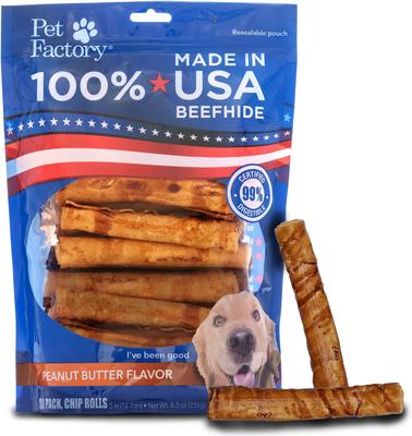 Beefhide 5-inch Chip Rolls Peanut Butter Flavored Dog Hard Chews, 20 count