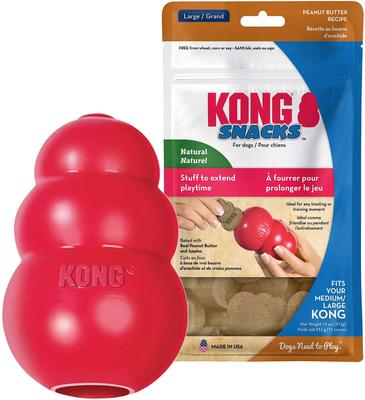 Bundle: KONG Classic Dog Toy, Large + KONG Stuff'N Peanut Butter Snacks Large Dog Treats, 11-oz