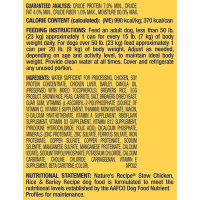 Alimento húmedo para perros con receta de estofado de pollo, arroz y cebada, lata de 13.2 oz, paquete de 24