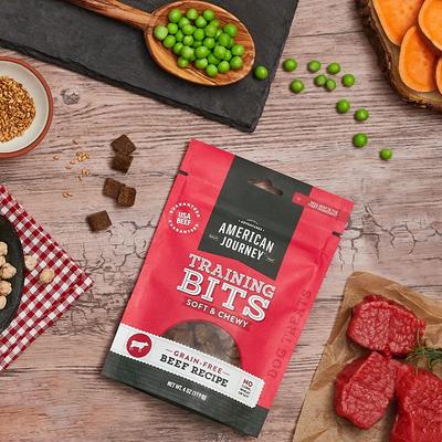 Bundle: American Journey Protein & Grains Puppy Chicken, Brown Rice & Vegetables Recipe Dog Food, 28-lb bag + American Journey Beef Recipe Grain-Free Soft & Chewy Training Bits Dog Treats, 4-oz bag
