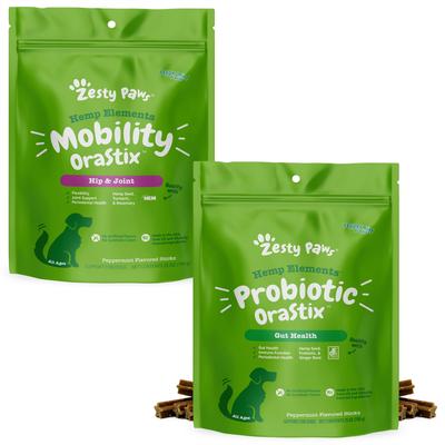 Bundle: Zesty Paws Mobility OraStix Mint Flavored + Probiotic OraStix Mint Flavored Dental Chews for Dogs