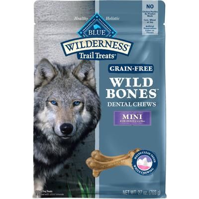 Mini premios dentales para perros Wild Bones sin cereales de Wilderness, bolsa de 27 oz (cantidad variable)