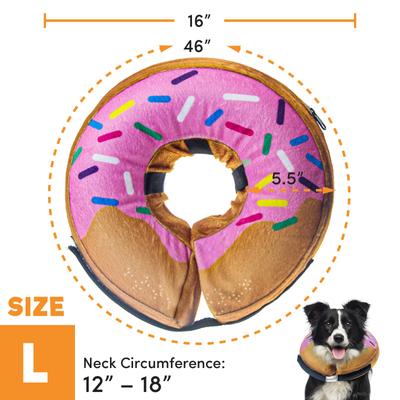 Collar inflable protector para recuperación de mascotas, suave y no obstruye la visión, para perros y gatos, color rosquilla y fresa, grande