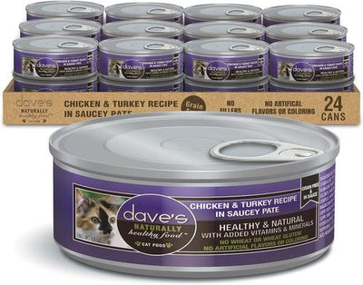 Saucey Pate Chicken & Turkey Recipe Grain-Free Canned Wet Cat Food, 5.5-oz can, case of 24