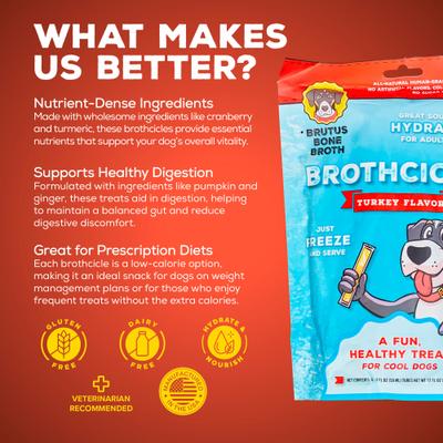 Brothcicles Turkey Bone Broth Flavor with Superfoods for Hydration Dog & Cat Wet Food Topper, 2-oz pouch, case of 6