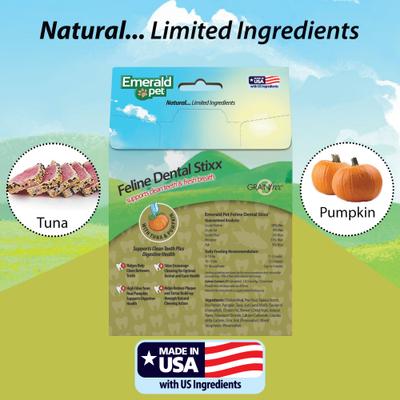 Feline Dental Stixx with Tuna & Pumpkin Grain-Free Dental Cat Treats, 3.6-oz bag