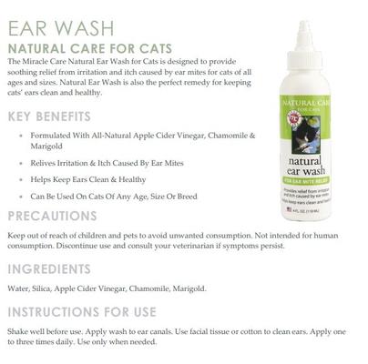 Natural Ear Wash for Cats, 4-fl oz bottle