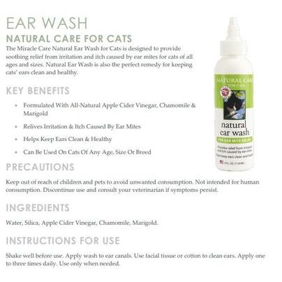Lavado de oídos natural para gatos, botella de 4 onzas líquidas