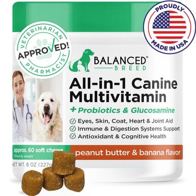 All-in-1 Canine Multivitamin Peanut Butter & Banana Flavored Soft Chew Multivitamin for Dogs, 60 count