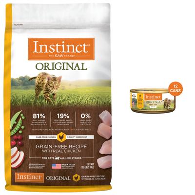 Bundle: Instinct Original Grain-Free Recipe with Real Chicken Freeze-Dried Raw Coated Dry Food + Pate Real Chicken Recipe Wet Canned Cat Food