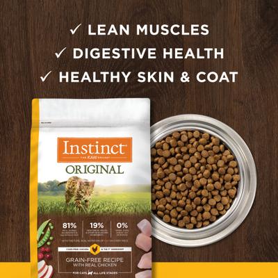 Bundle: Instinct Original Grain-Free Recipe with Real Chicken Freeze-Dried Raw Coated Dry Food + Pate Real Chicken Recipe Wet Canned Cat Food